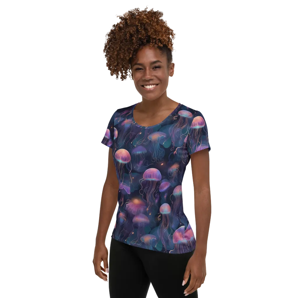 Neon Moon Jelly on Women's Athletic T-Shirt — Left