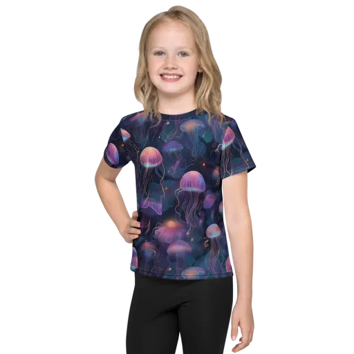 Neon Moon Jelly on a Kids Crew Neck T-Shirt