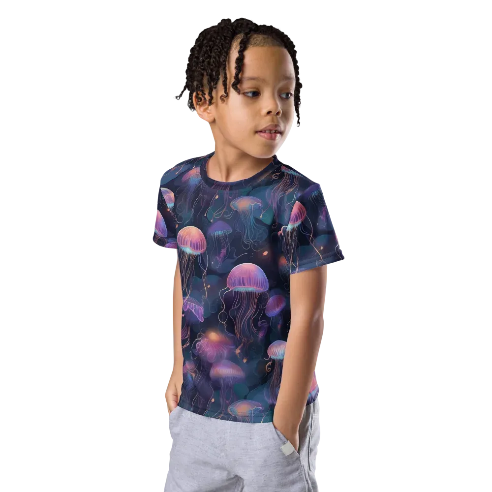 Neon Moon Jelly on Kids Crew Neck T-Shirt — Left Front