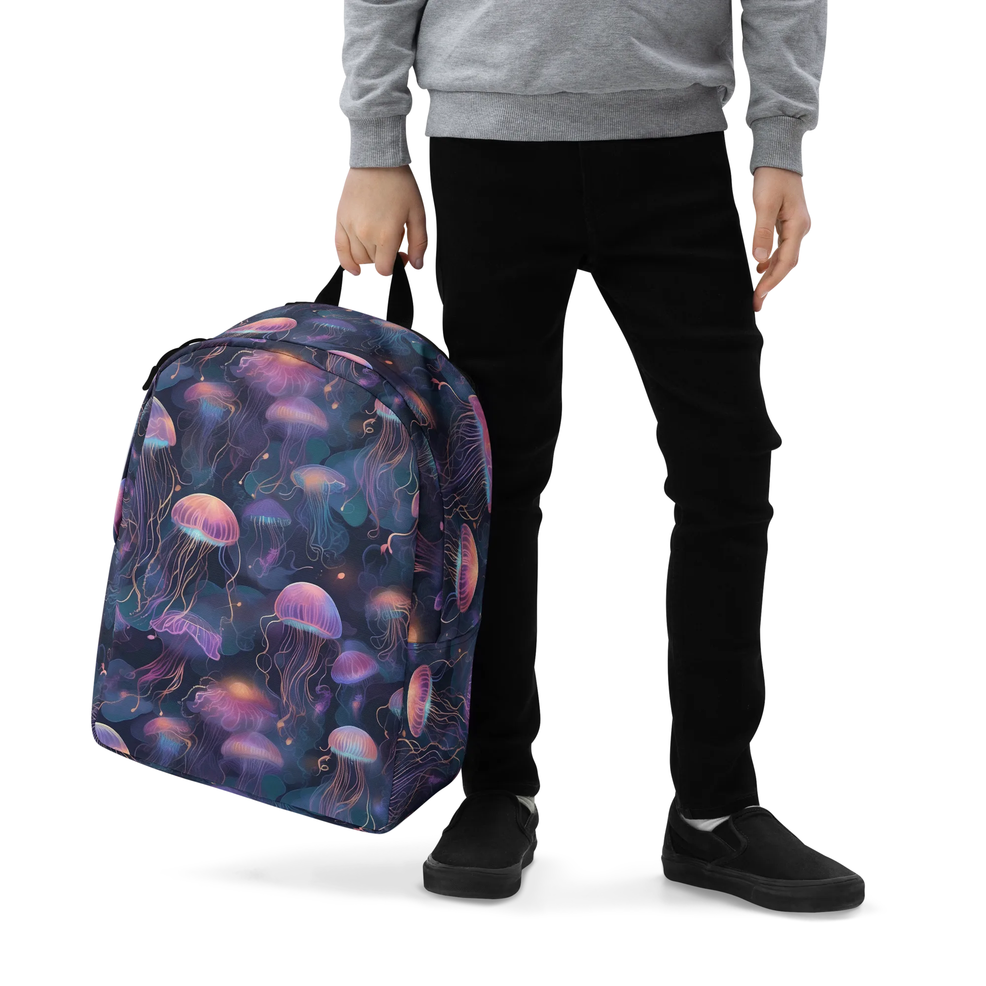 Neon Moon Jelly on Minimalist Backpack — Zoomed-in