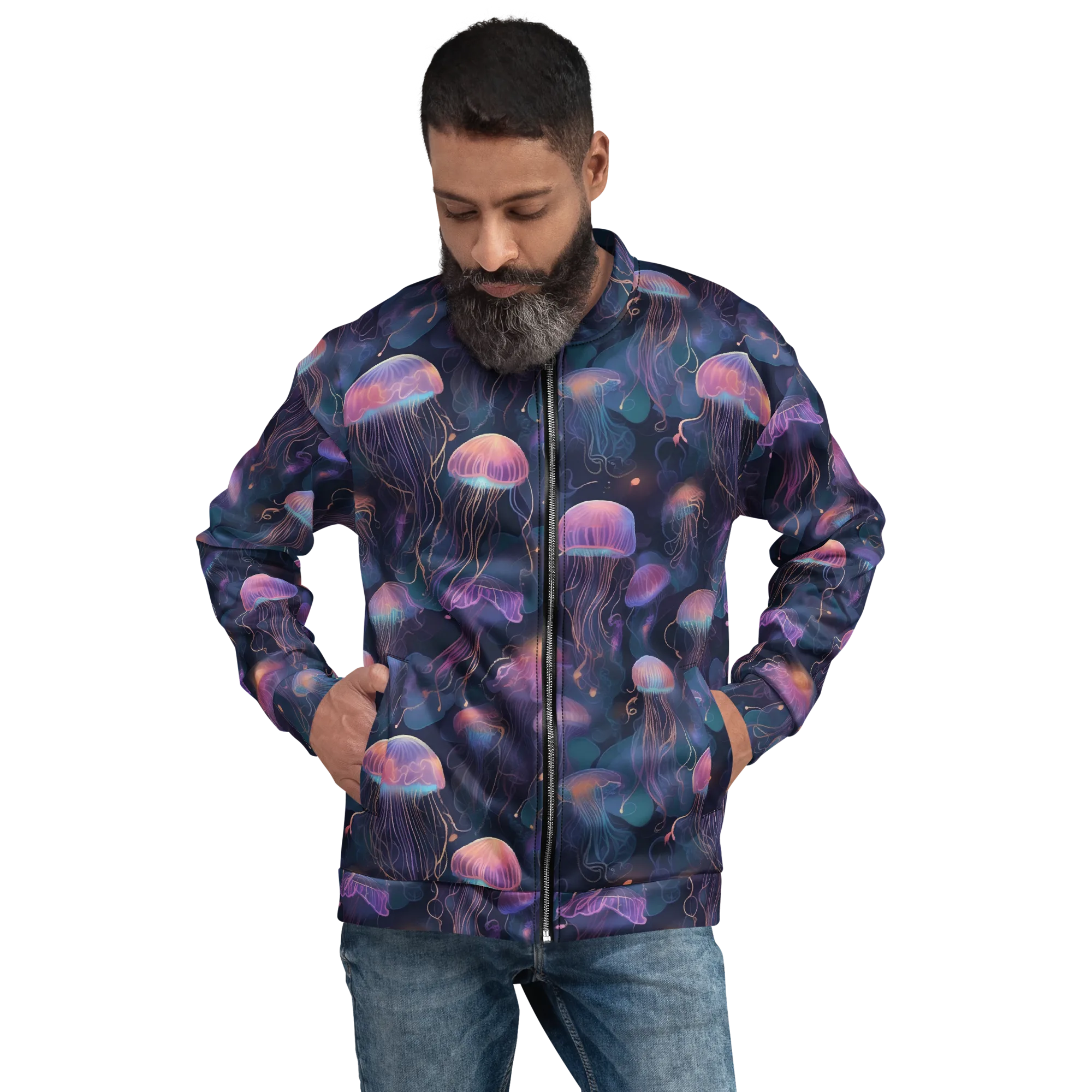 Neon Moon Jelly on Bomber Jacket — Front