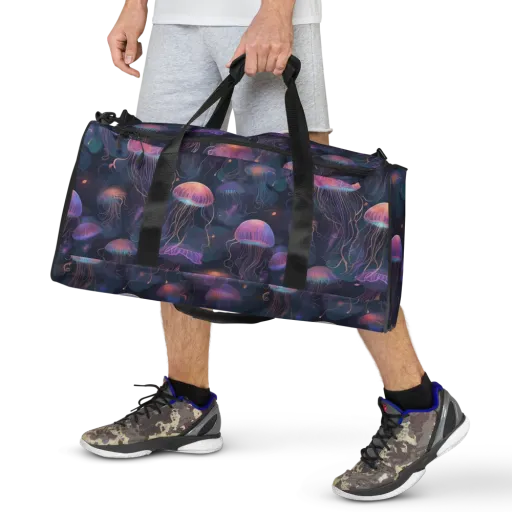 Neon Moon Jelly on a Duffle Bag