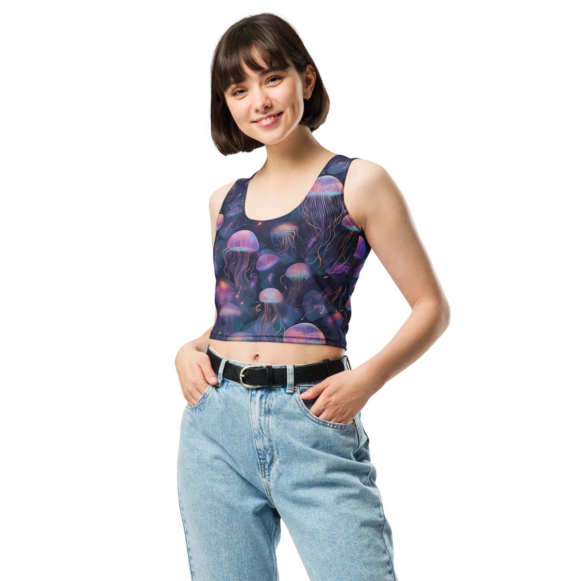 Neon Moon Jelly on Crop Top — Front