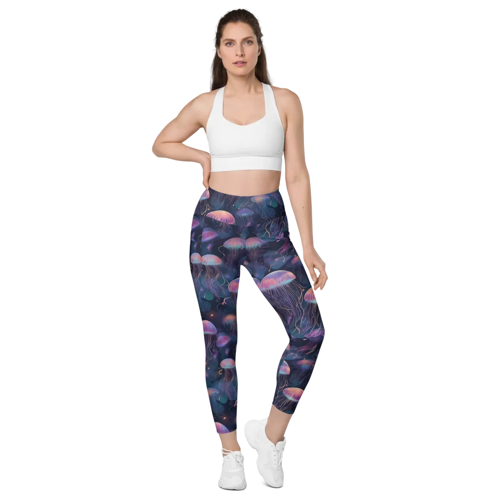 Neon Moon Jelly on Leggings with Pockets — Front