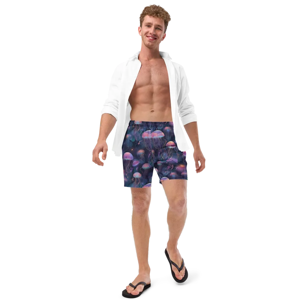 Neon Moon Jelly on Swim Trunks — Front