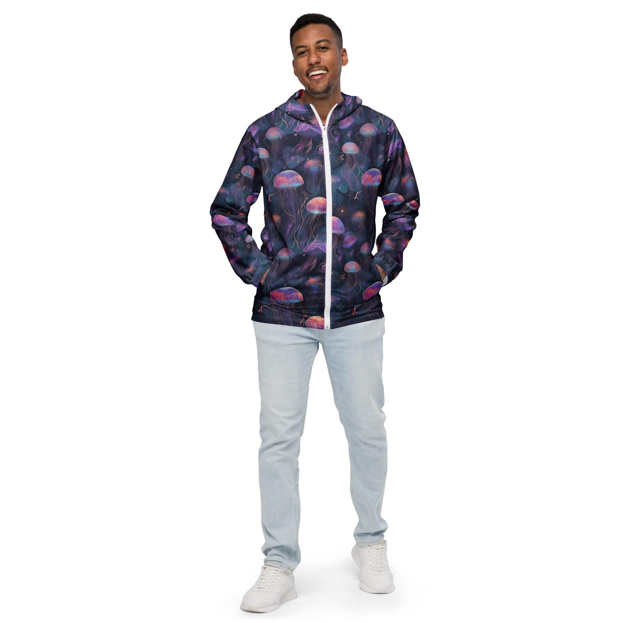 Neon Moon Jelly on Men's Windbreaker — Front