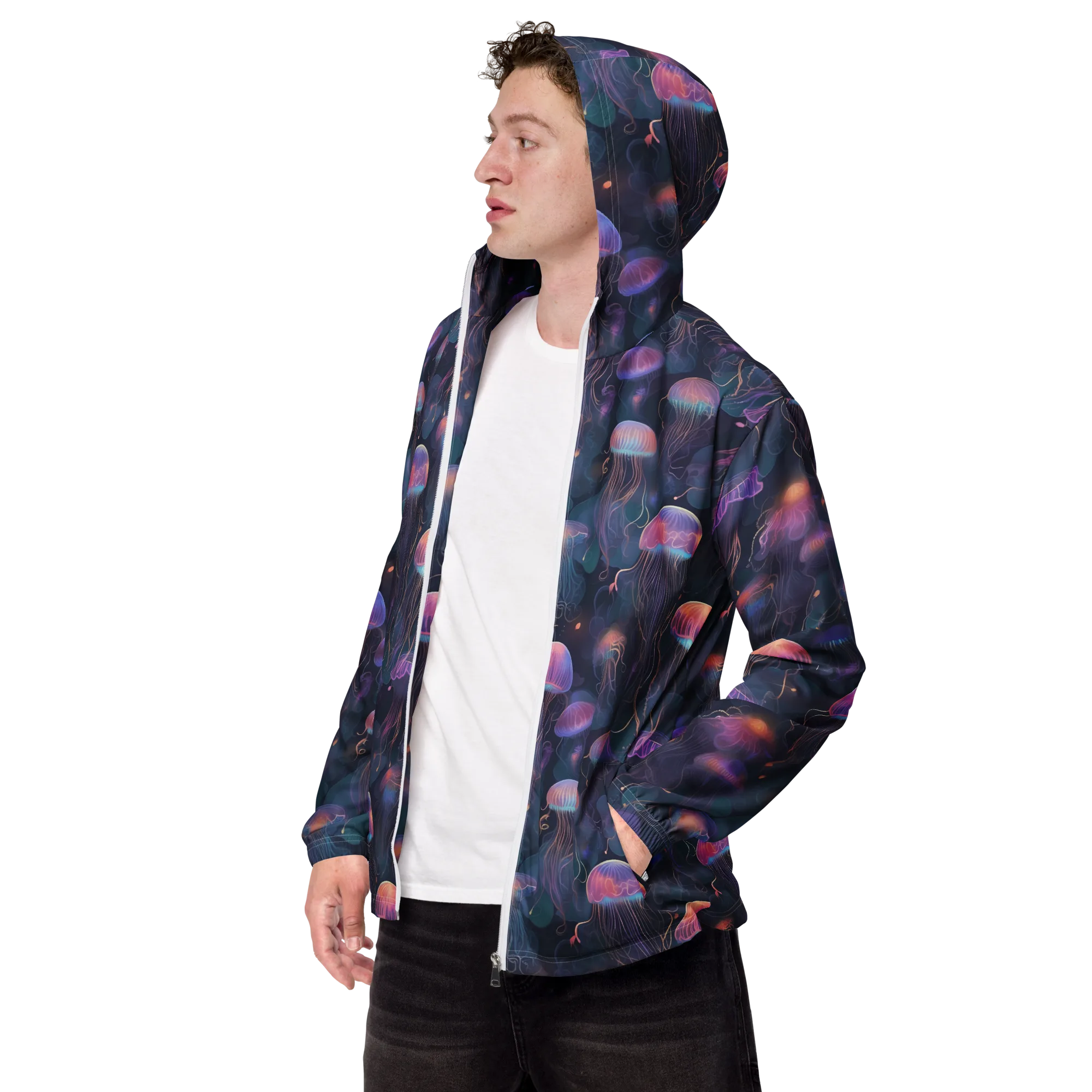 Neon Moon Jelly on Men's Windbreaker — Left Front