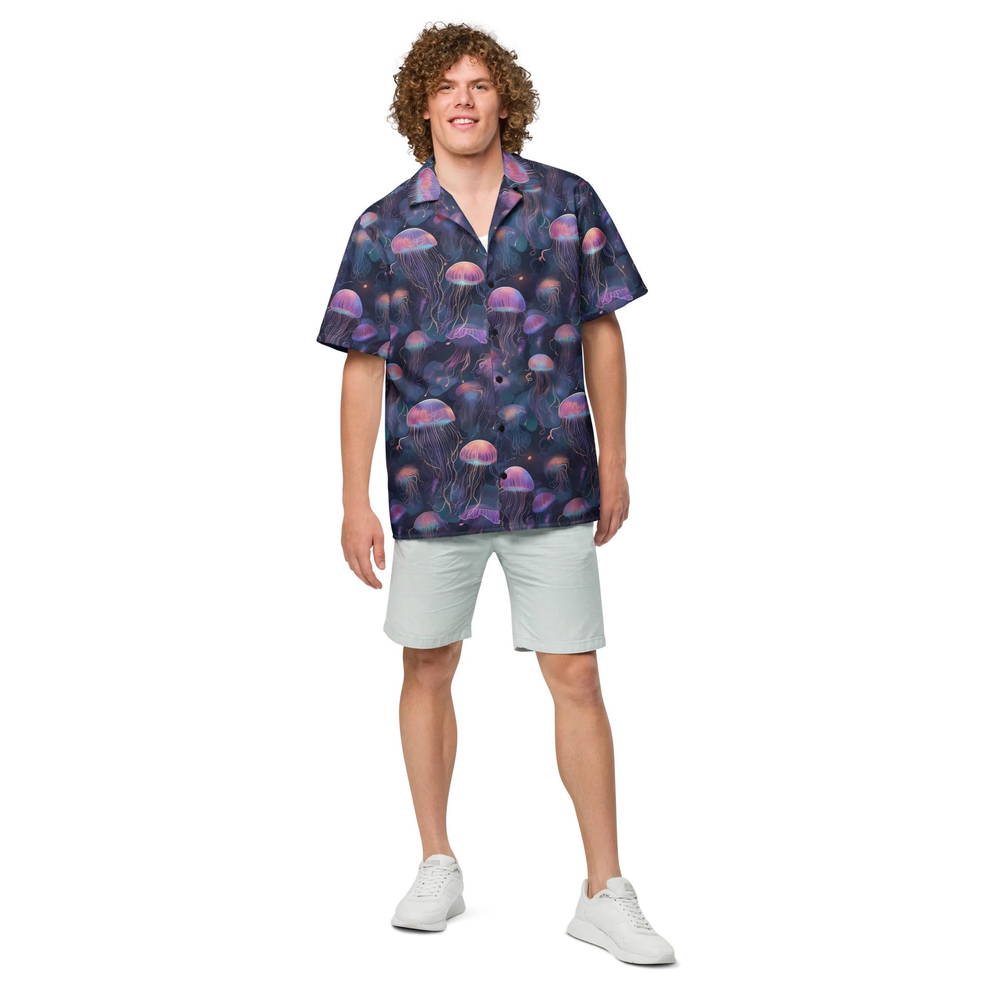 Neon Moon Jelly on Button Shirt — Front