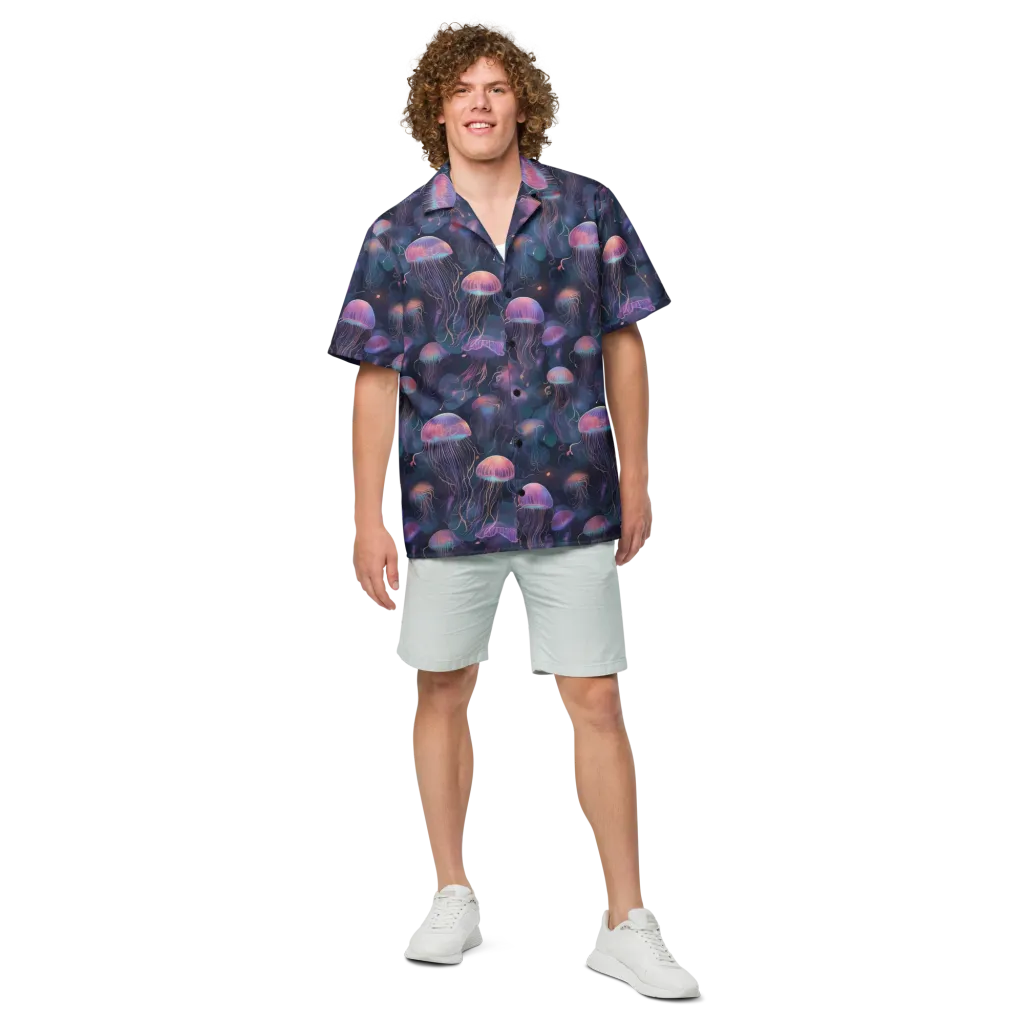 Neon Moon Jelly on Button Shirt — Front