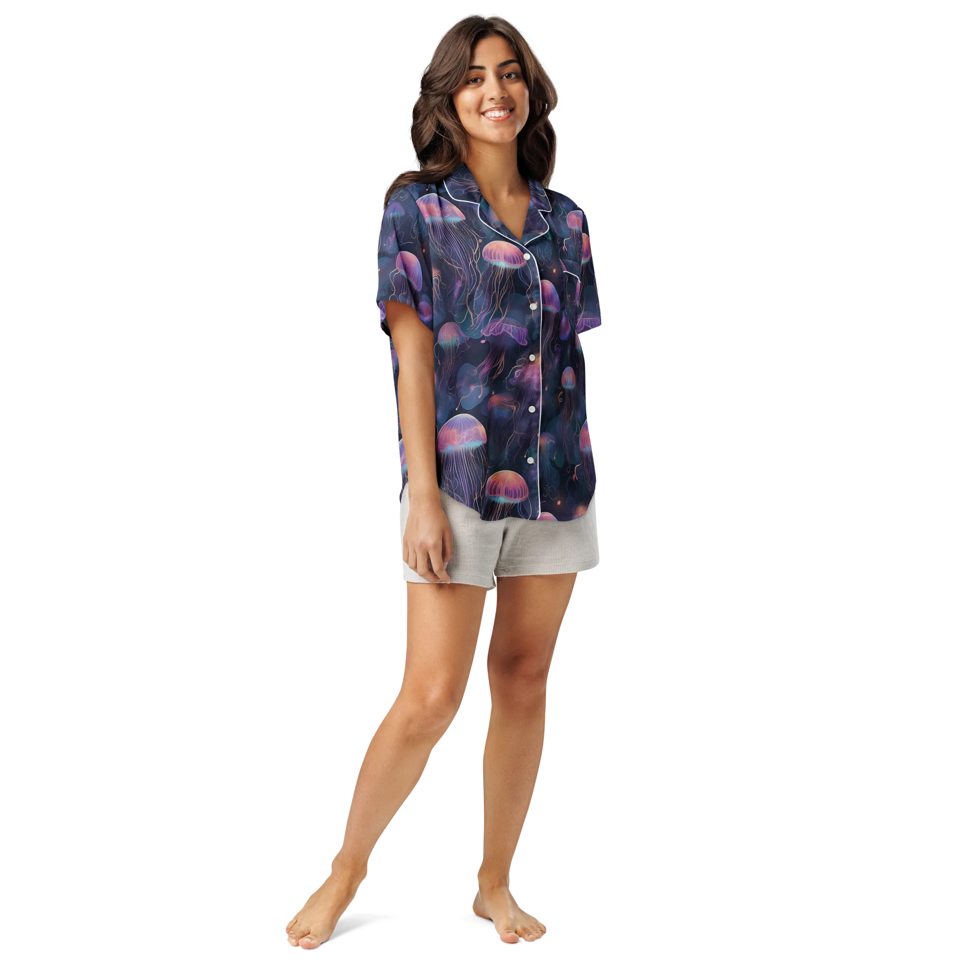 Neon Moon Jelly on Women's Short Sleeve Pajama Top — Front