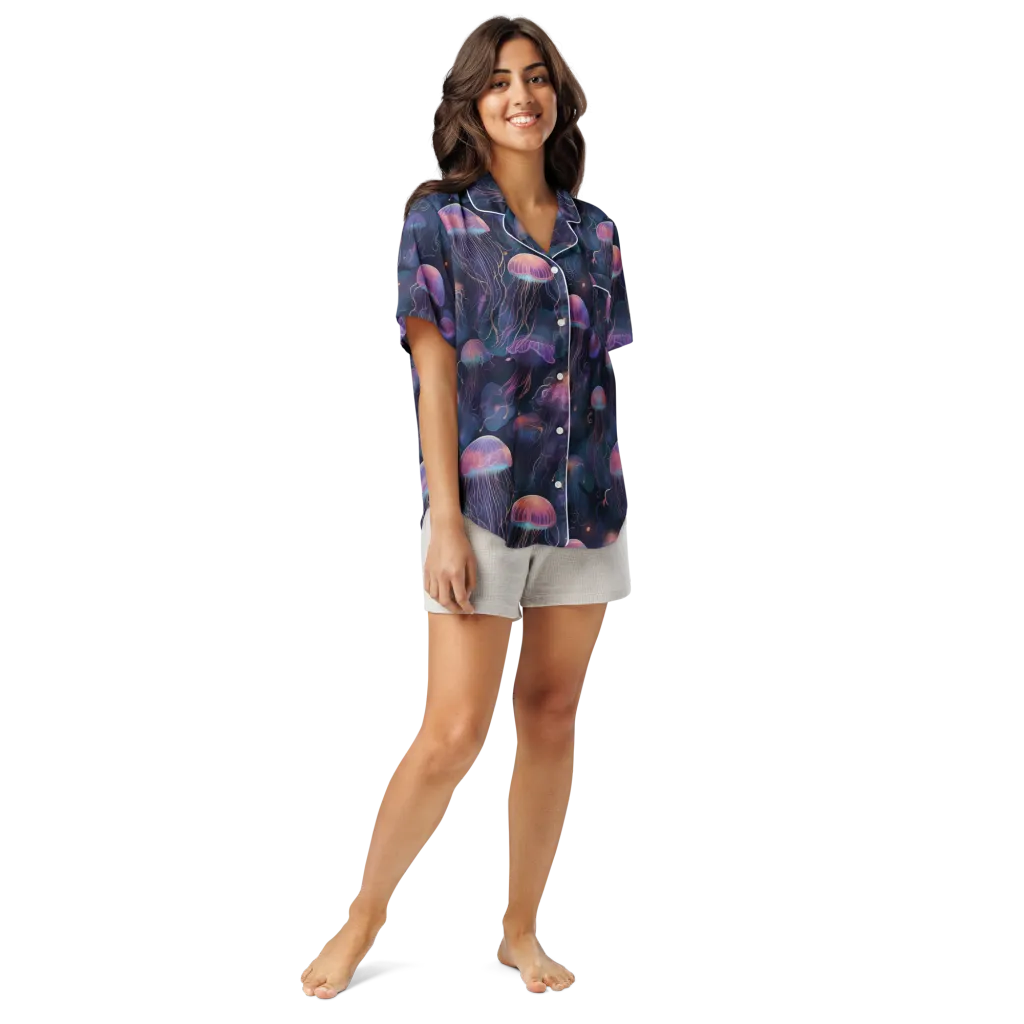 Neon Moon Jelly on Women's Short Sleeve Pajama Top — Front