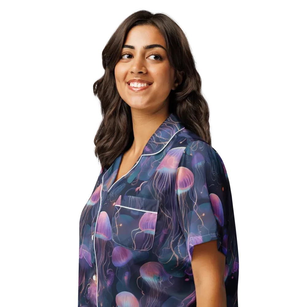 Neon Moon Jelly on Women's Short Sleeve Pajama Top — Left Front