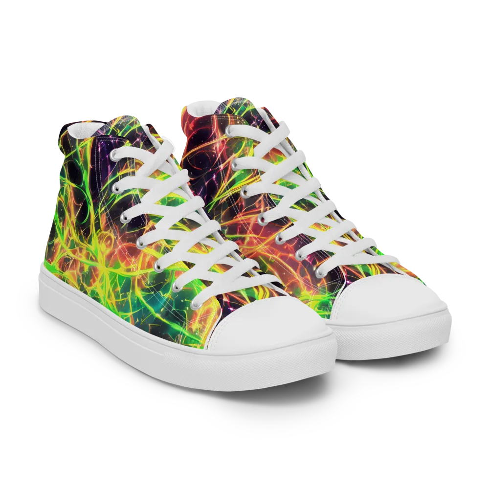 Inferno Veins on Men's High Top Canvas Shoes — Right Front