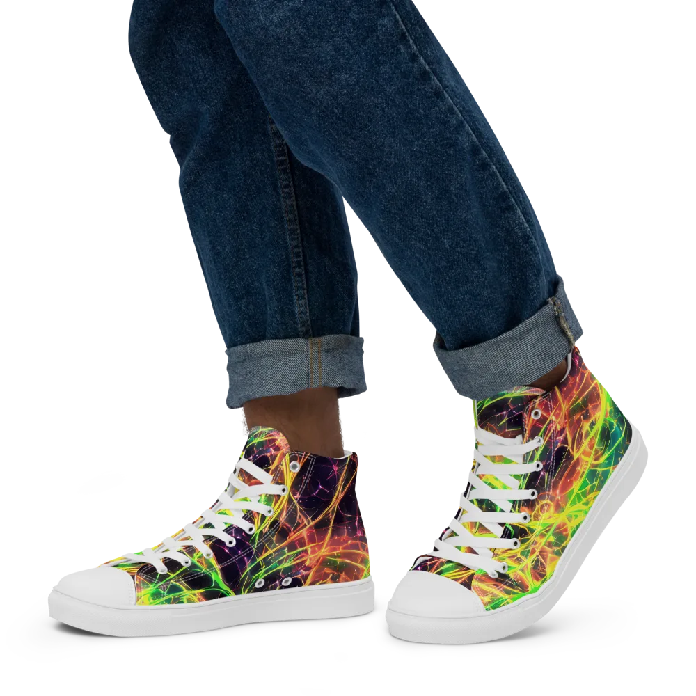 Inferno Veins on Men's High Top Canvas Shoes — Left