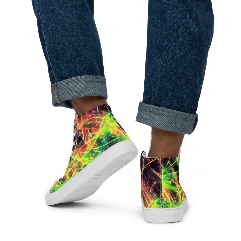 Inferno Veins on Men's High Top Canvas Shoes — Back