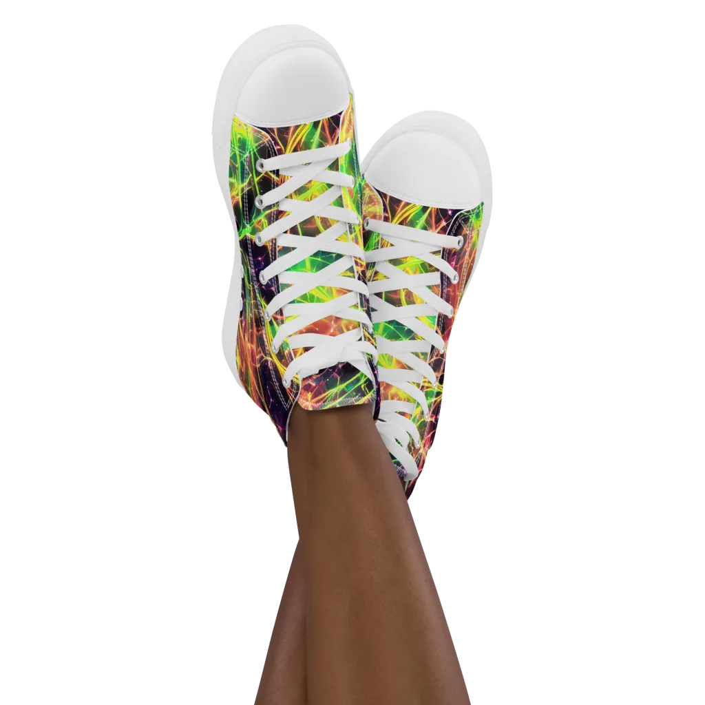 Inferno Veins on Women's High Top Canvas Shoes — Front