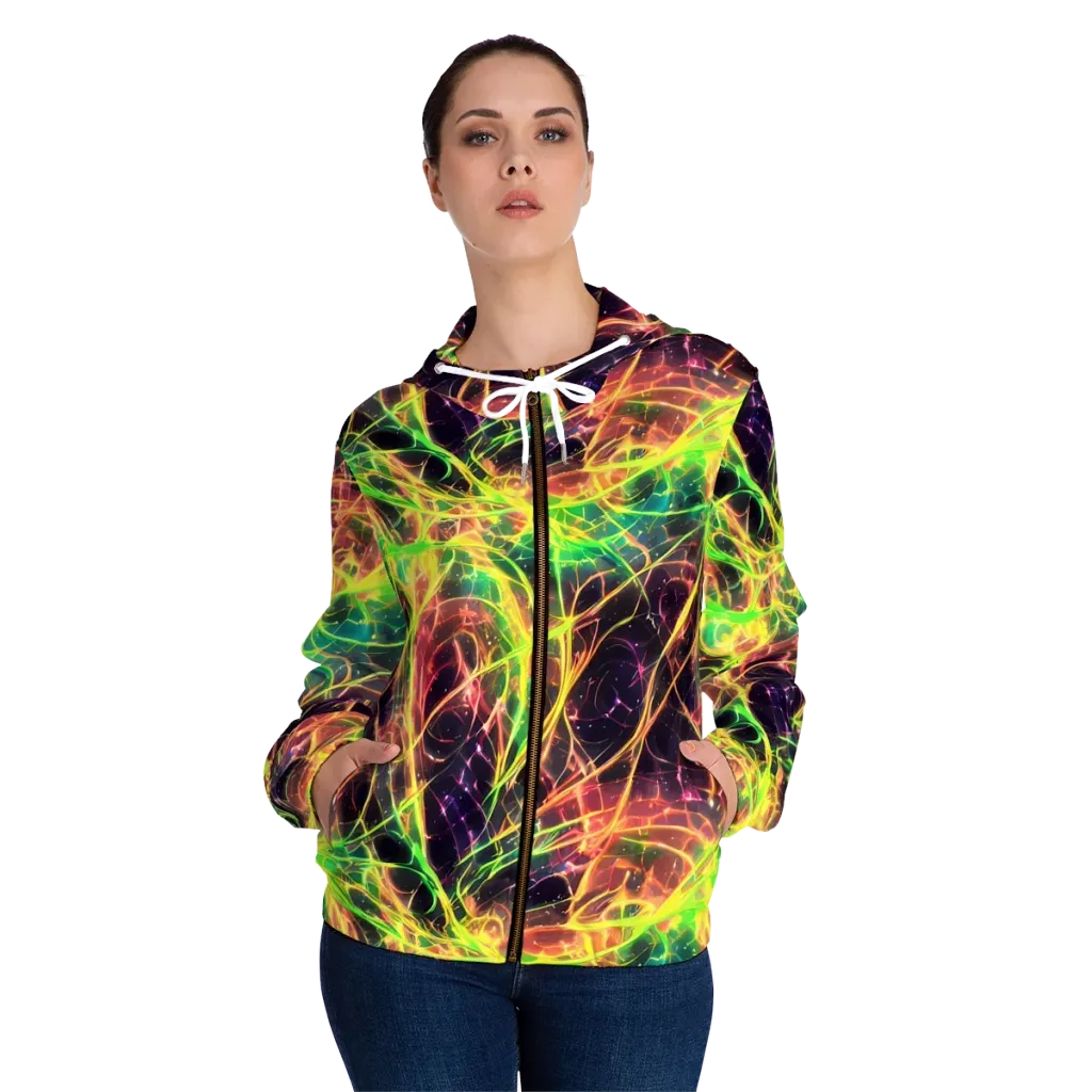 Inferno Veins on Women's Full-Zip Hoodie — Front On Person