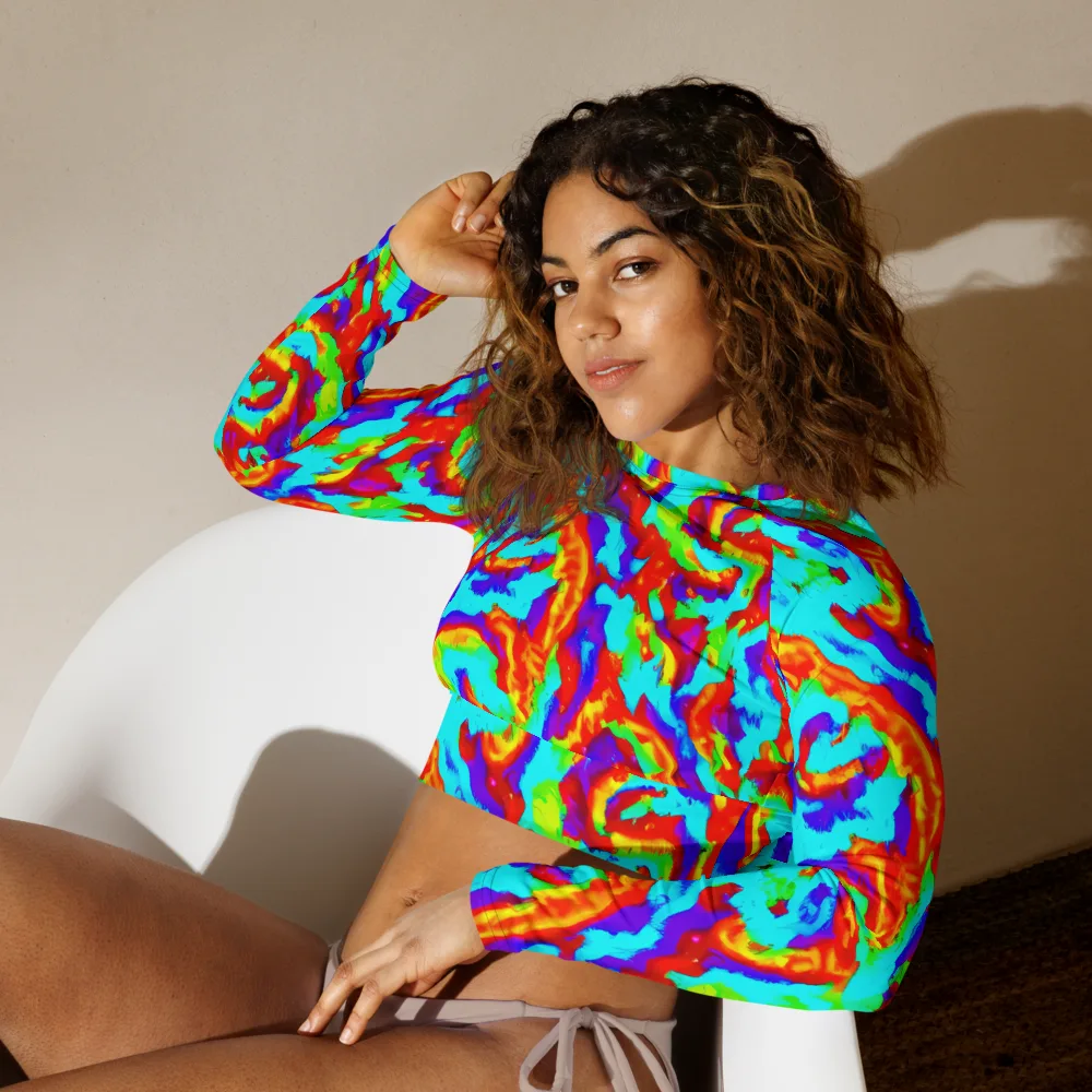 Candy Riot on Long Sleeve Crop Top — Left Front