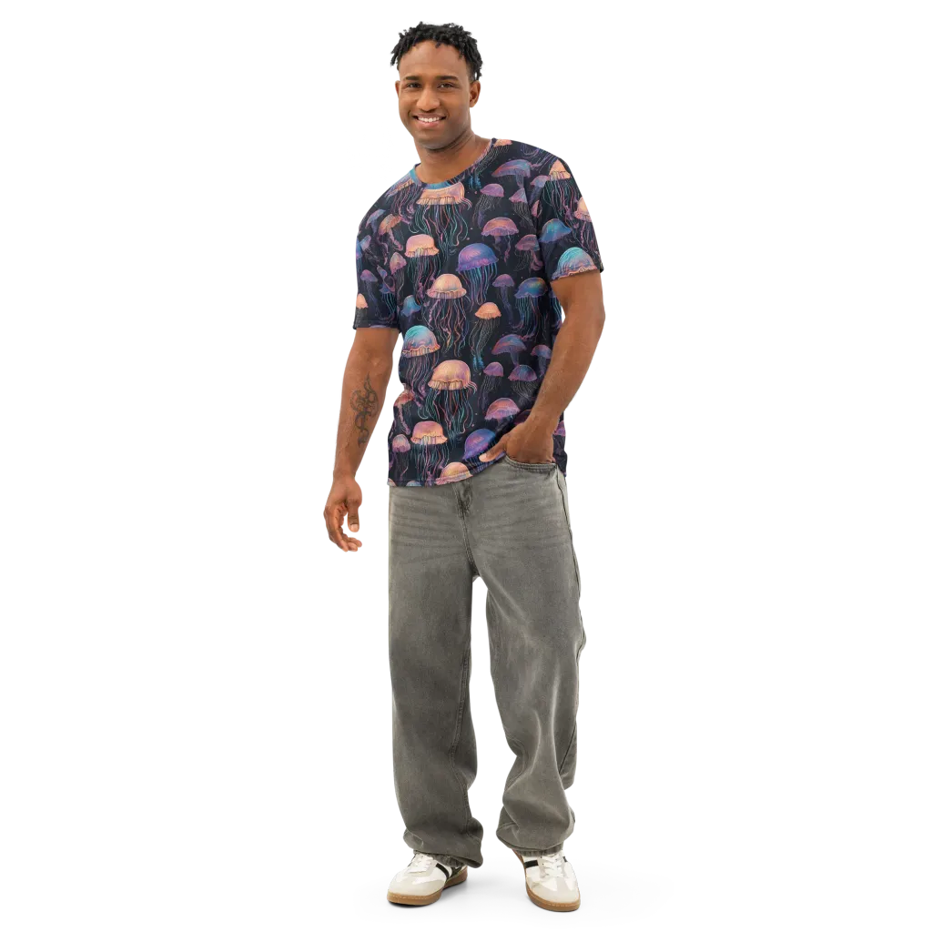 Luminous Medusa on Men's Cotton Crew Neck T-Shirt — Front