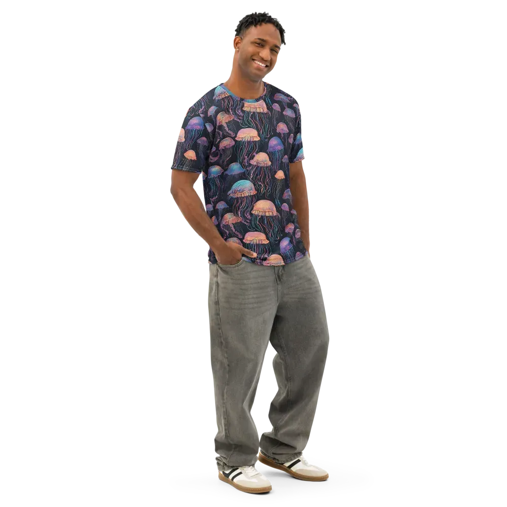 Luminous Medusa on Men's Cotton Crew Neck T-Shirt — Right Front