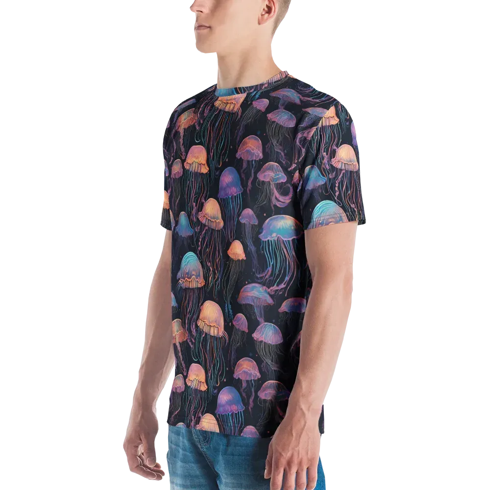 Luminous Medusa on Men's Crew Neck T-Shirt — Left