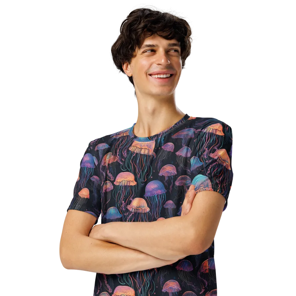 Luminous Medusa on Men's Crew Neck T-Shirt — Left Front