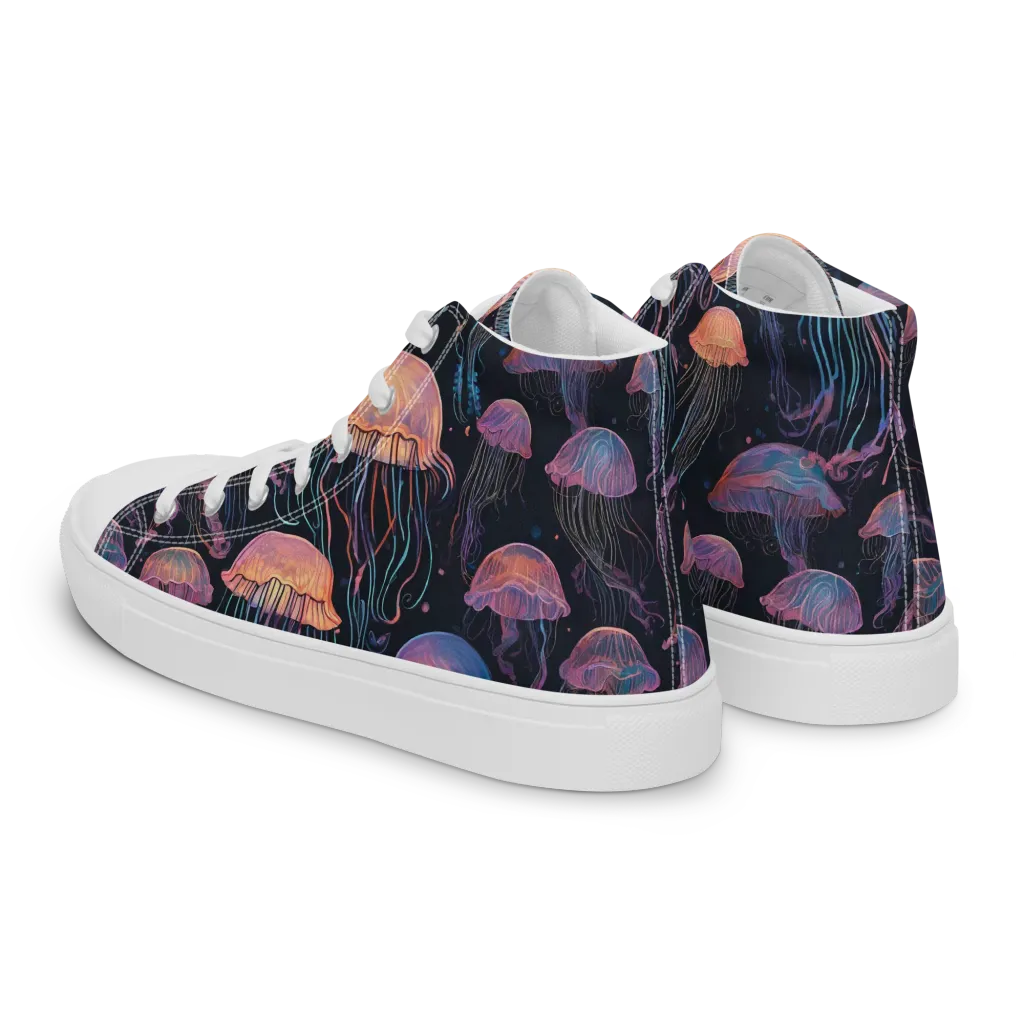 Luminous Medusa on Men's High Top Canvas Shoes — Left Back