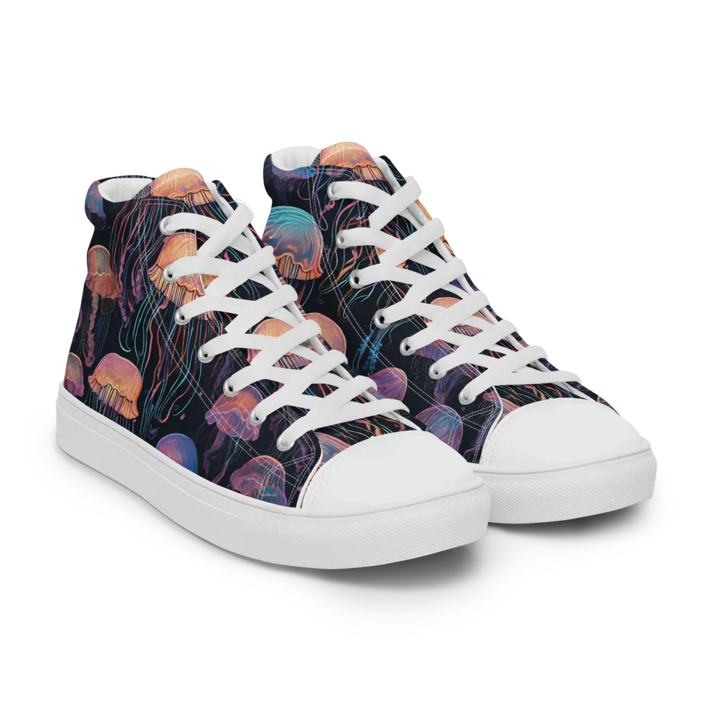 Luminous Medusa on Men's High Top Canvas Shoes — Right Front
