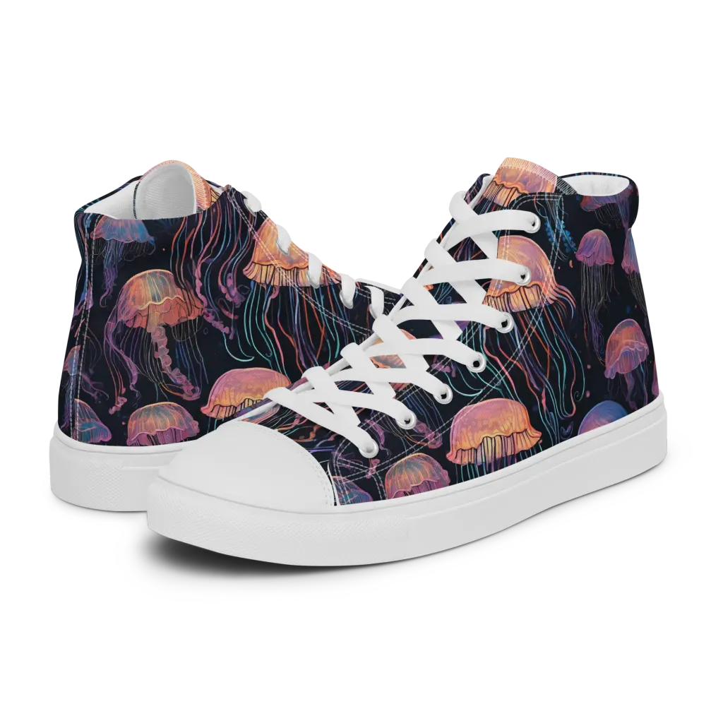 Luminous Medusa on Men's High Top Canvas Shoes — Left
