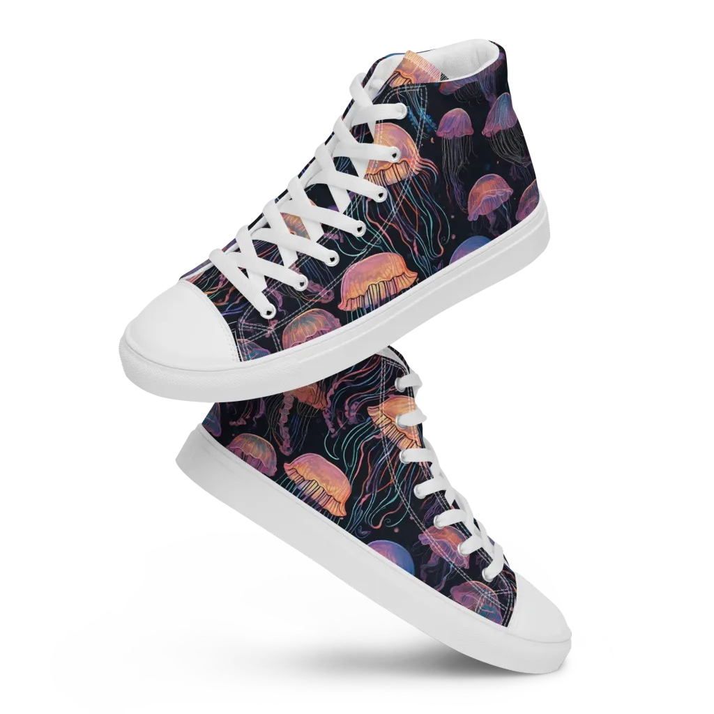 Luminous Medusa on Men's High Top Canvas Shoes — Front