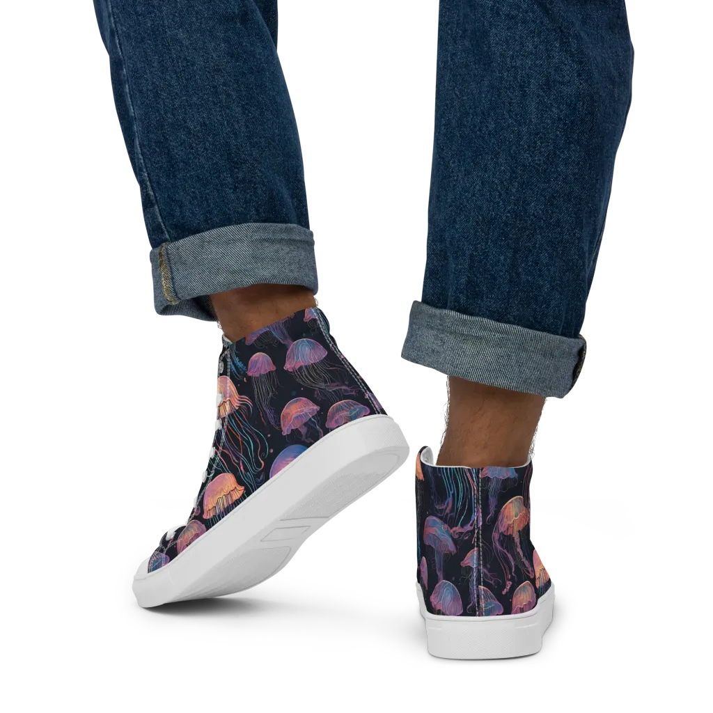 Luminous Medusa on Men's High Top Canvas Shoes — Back