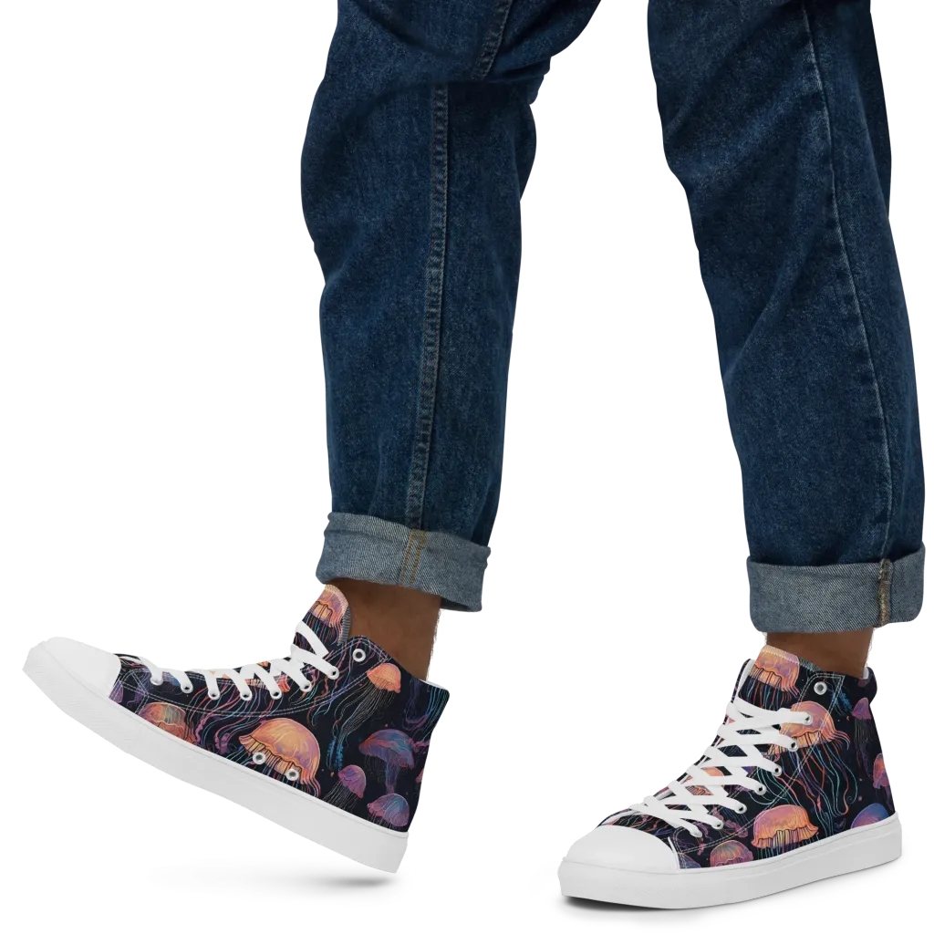 Luminous Medusa on Men's High Top Canvas Shoes — Left