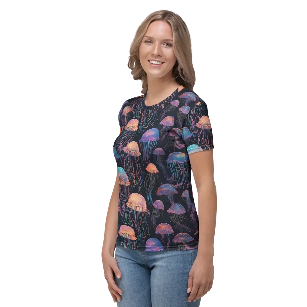 Luminous Medusa on Women's Crew Neck T-Shirt — Left