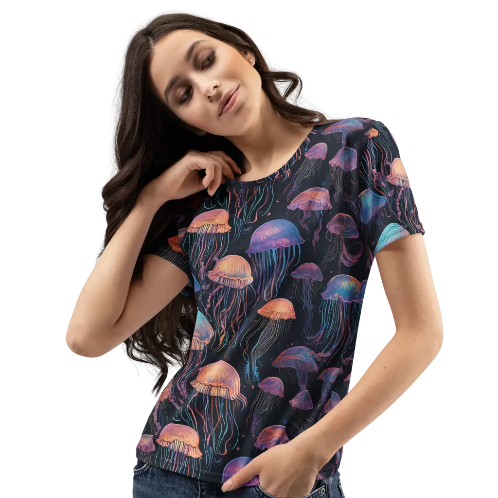 Luminous Medusa on Women's Crew Neck T-Shirt — Left Front