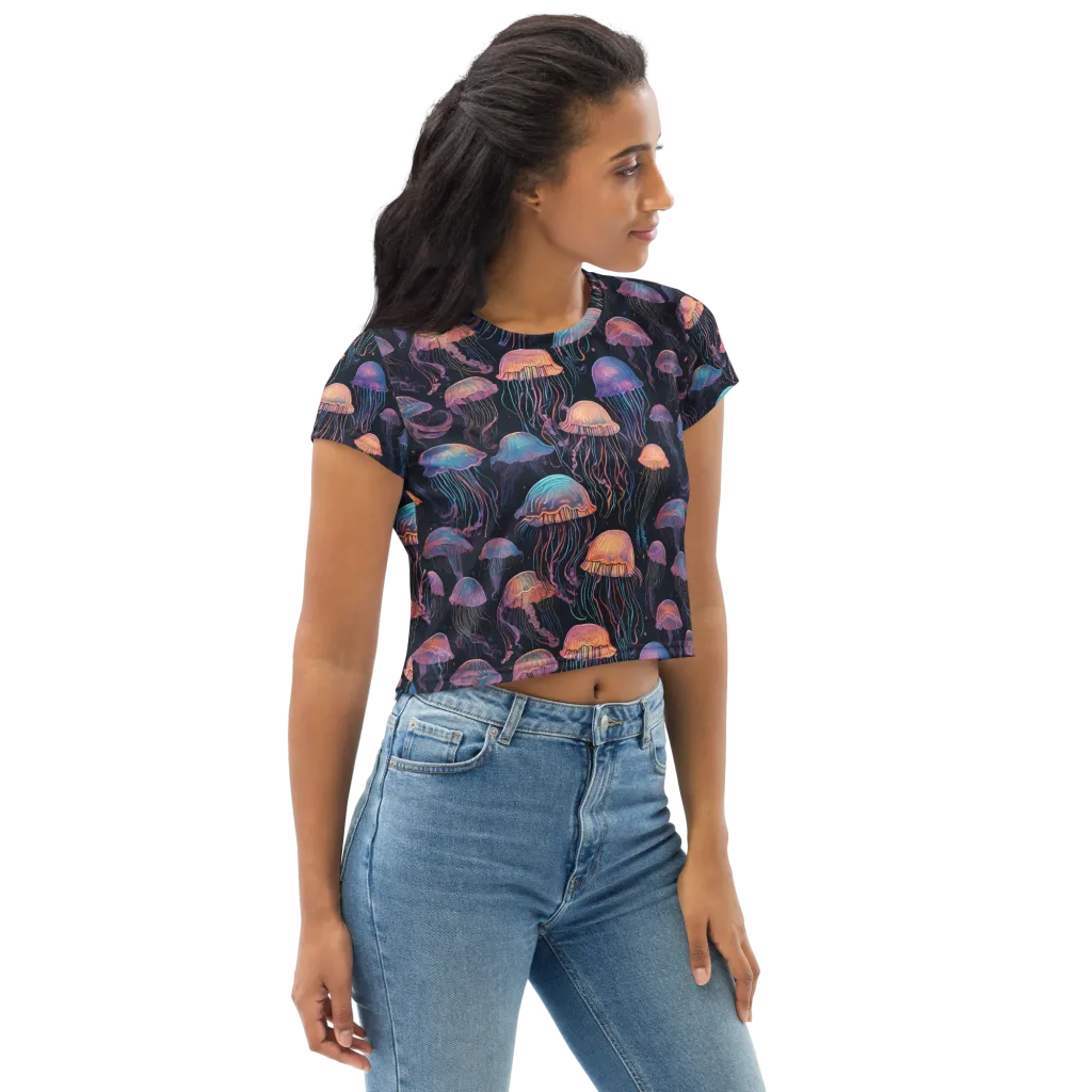 Luminous Medusa on Crop Tee — Right Front