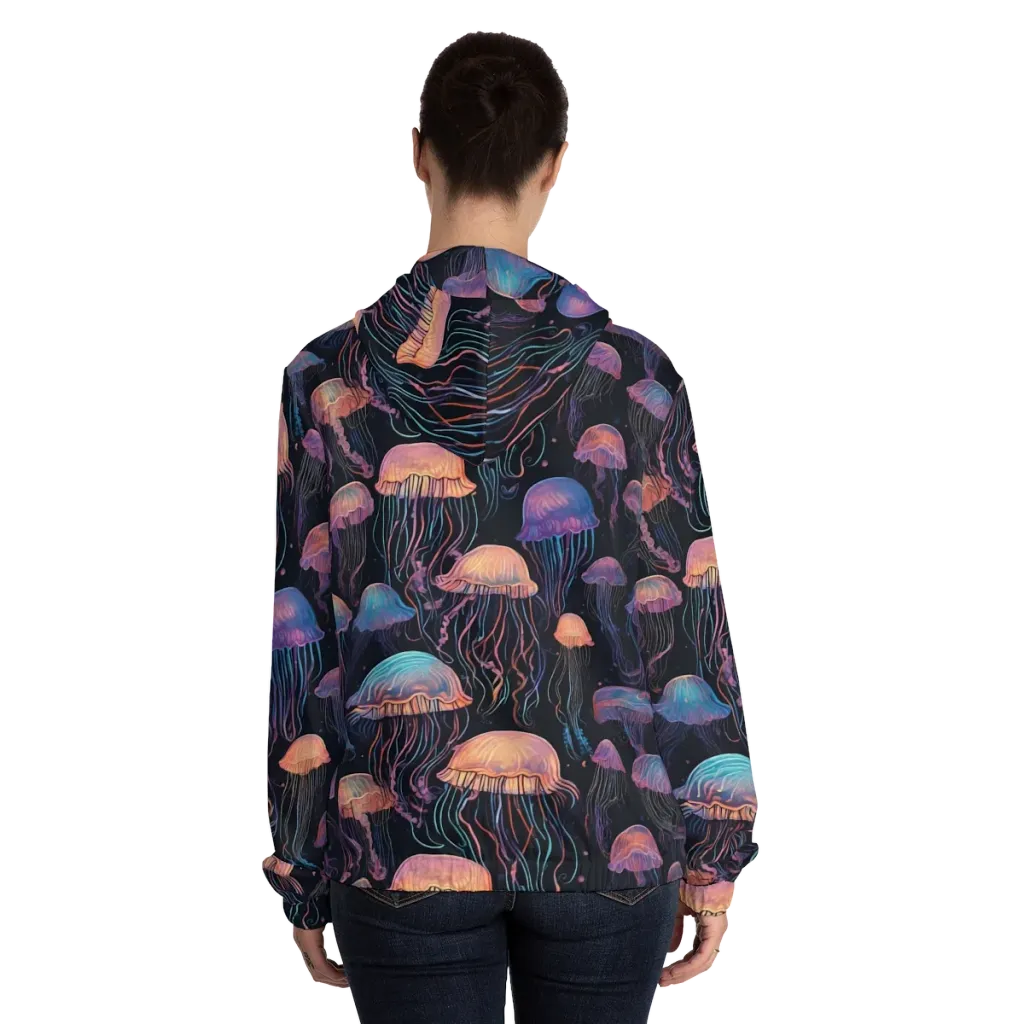 Luminous Medusa on Women's Full-Zip Hoodie — Back On Person