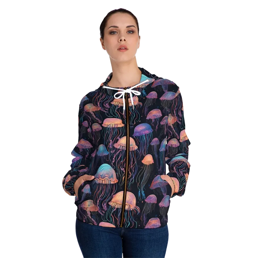 Luminous Medusa on Women's Full-Zip Hoodie — Front On Person