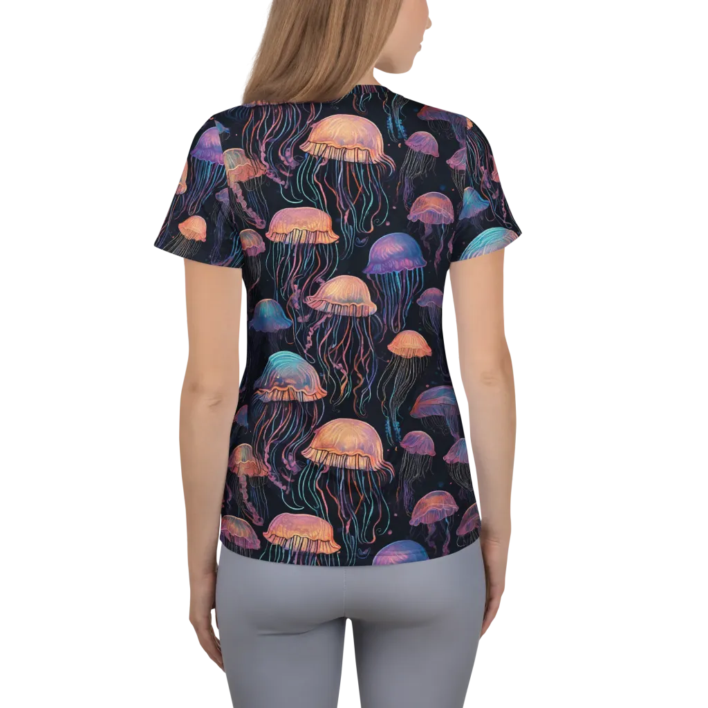 Luminous Medusa on Women's Athletic T-Shirt — Back