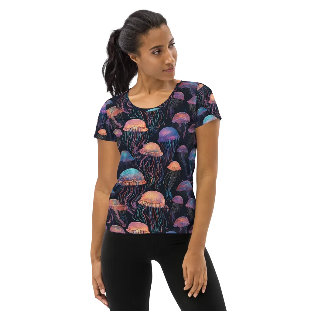 Luminous Medusa on Women's Athletic T-Shirt — Front