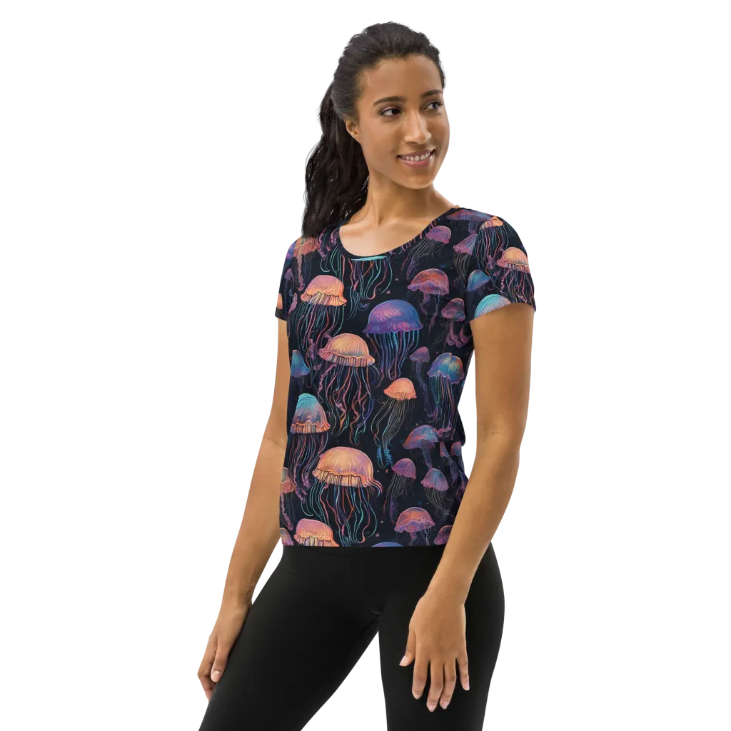 Luminous Medusa on Women's Athletic T-Shirt — Left