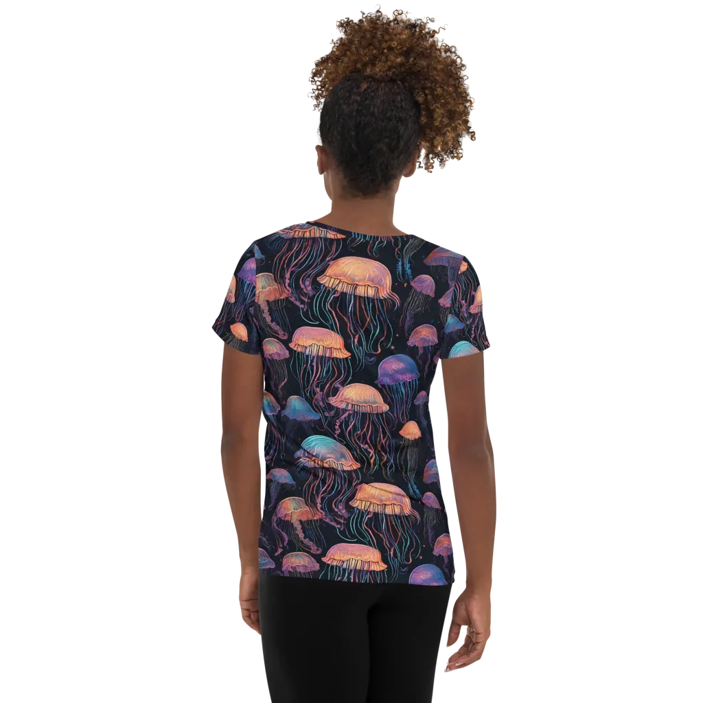 Luminous Medusa on Women's Athletic T-Shirt — Back