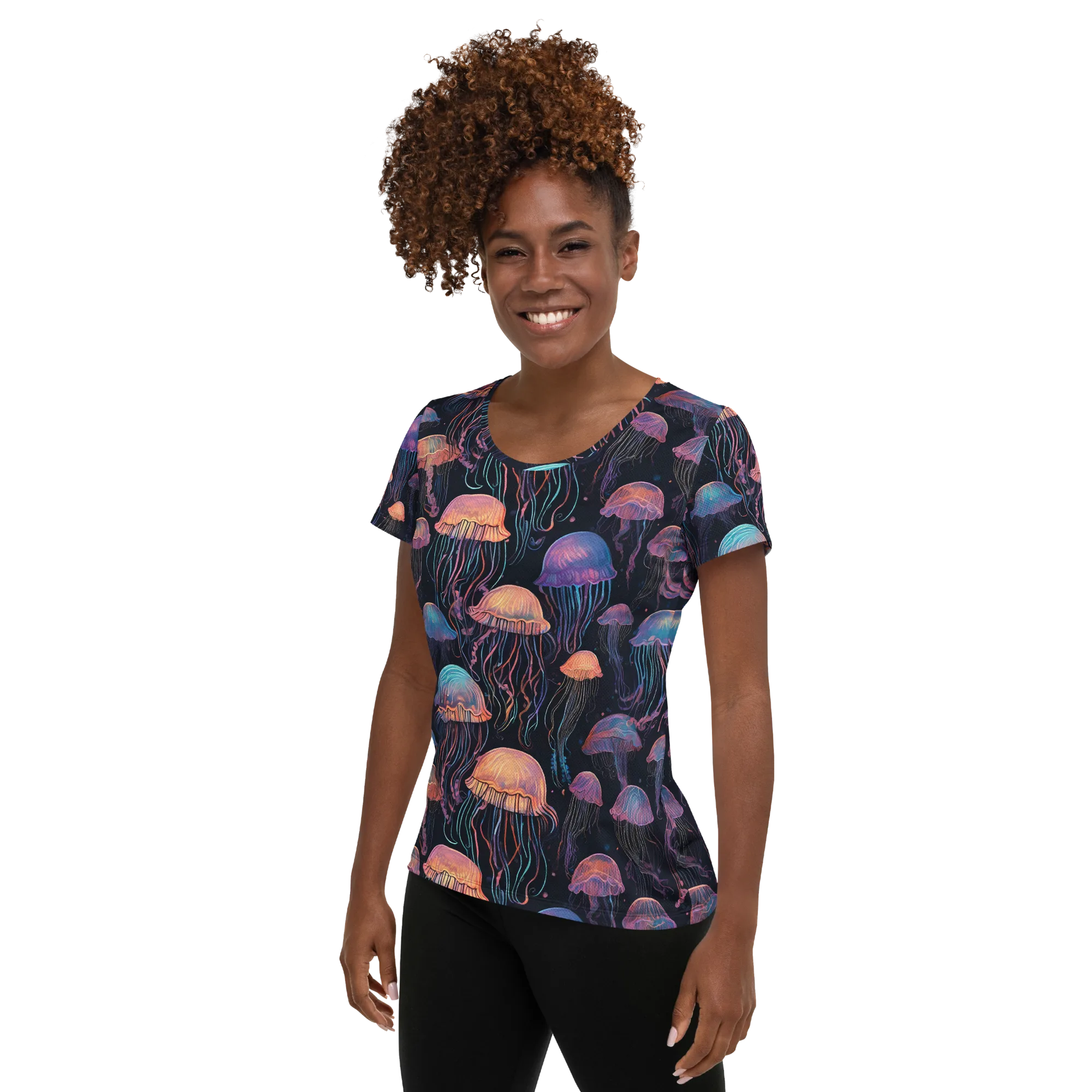 Luminous Medusa on Women's Athletic T-Shirt — Left