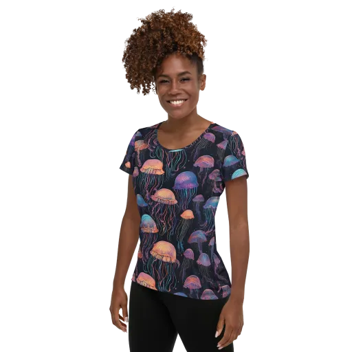 Luminous Medusa on a Women's Athletic T-Shirt