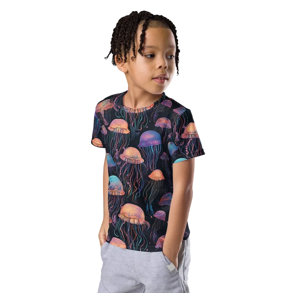 Luminous Medusa on Kids Crew Neck T-Shirt — Left Front