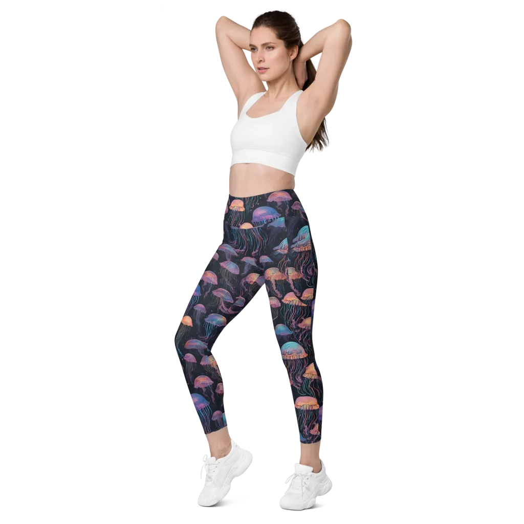 Luminous Medusa on Leggings with Pockets — Left Front