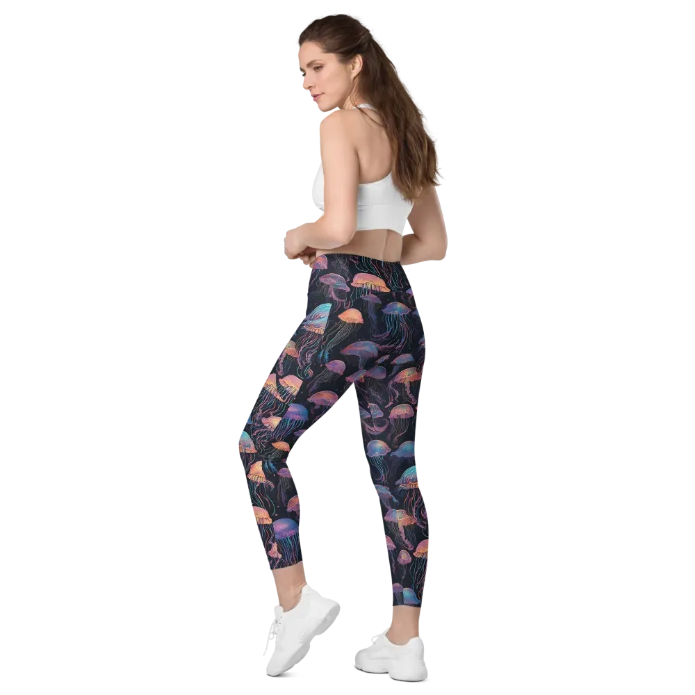 Luminous Medusa on Leggings with Pockets — Left Back