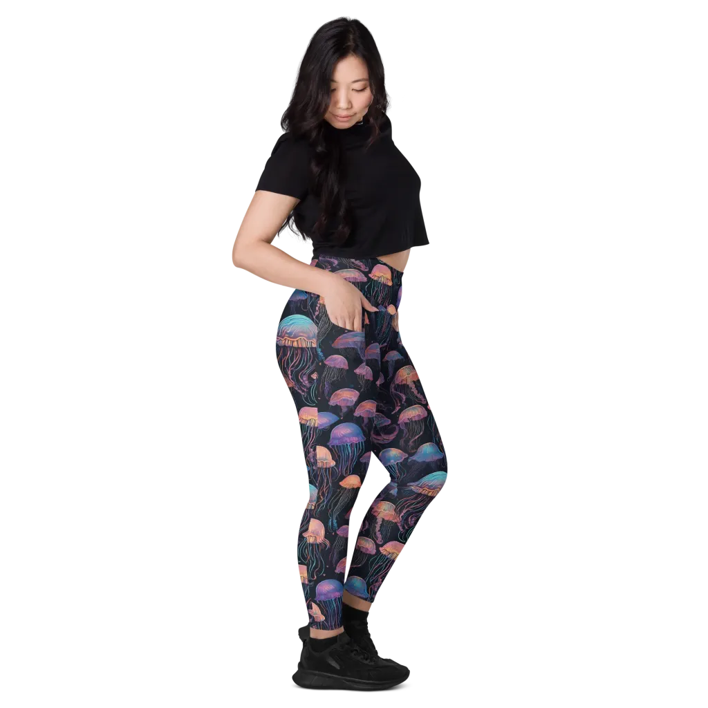 Luminous Medusa on Leggings with Pockets — Right