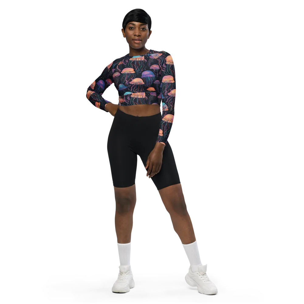 Luminous Medusa on Long Sleeve Crop Top — Front