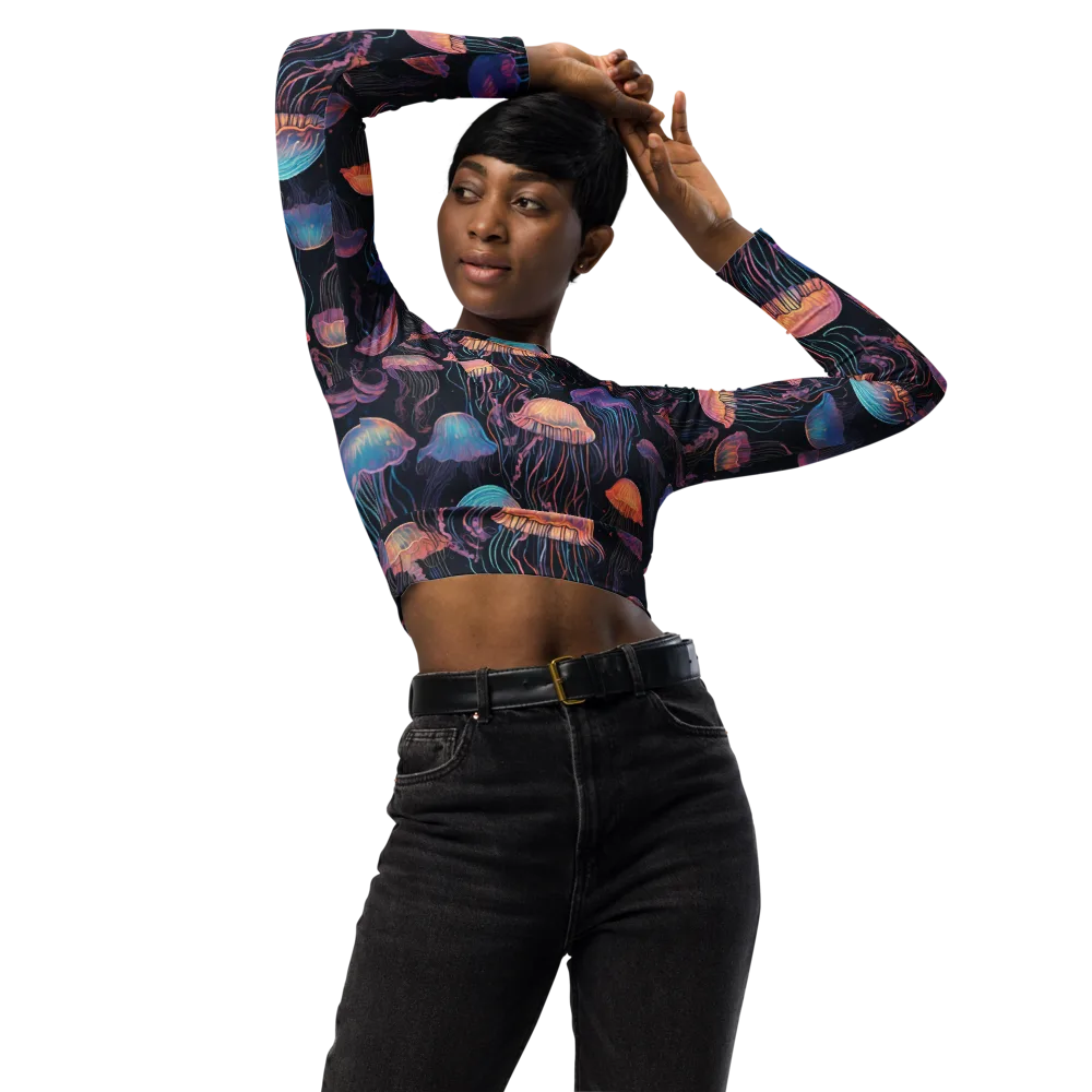 Luminous Medusa on Long Sleeve Crop Top — Front