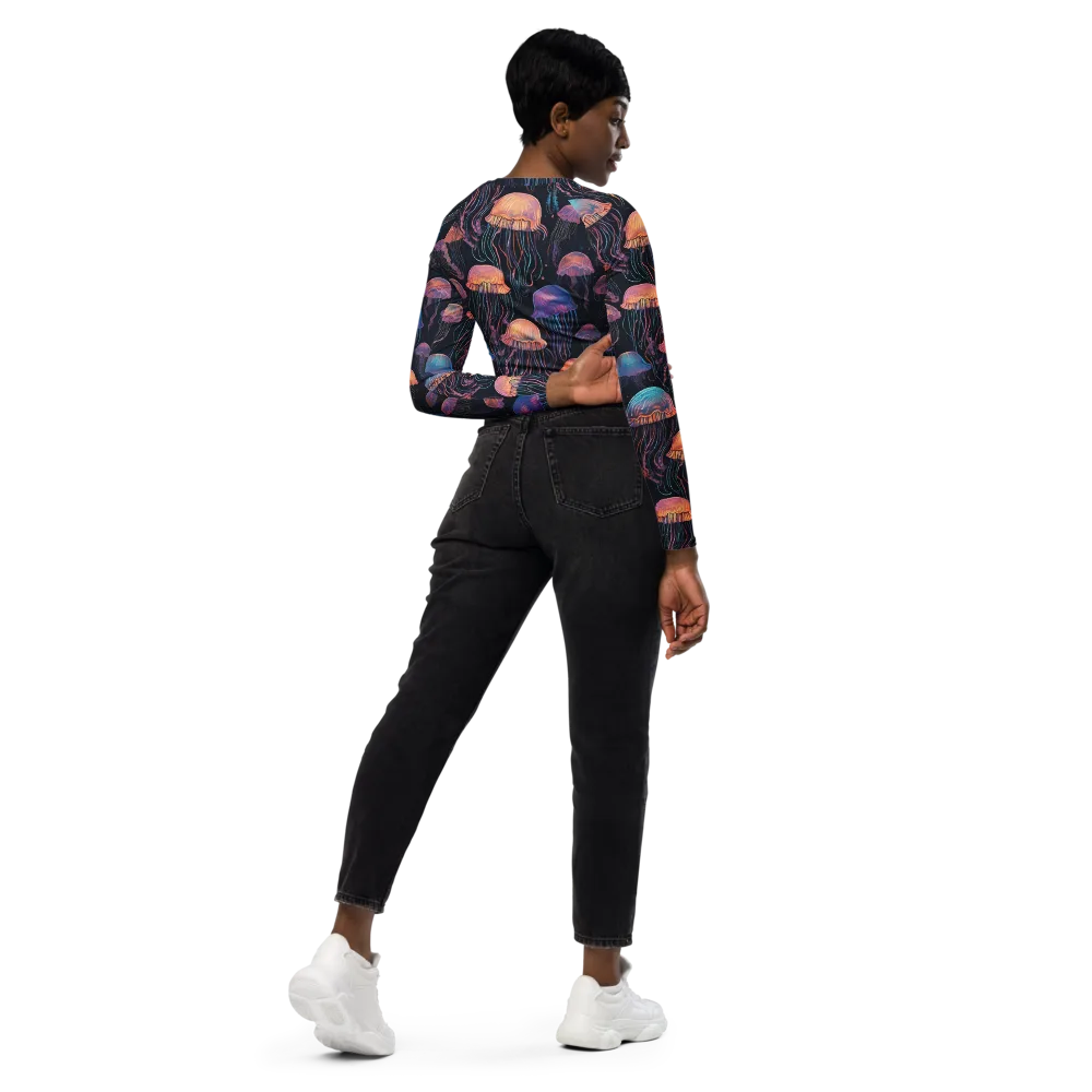Luminous Medusa on Long Sleeve Crop Top — Right Back